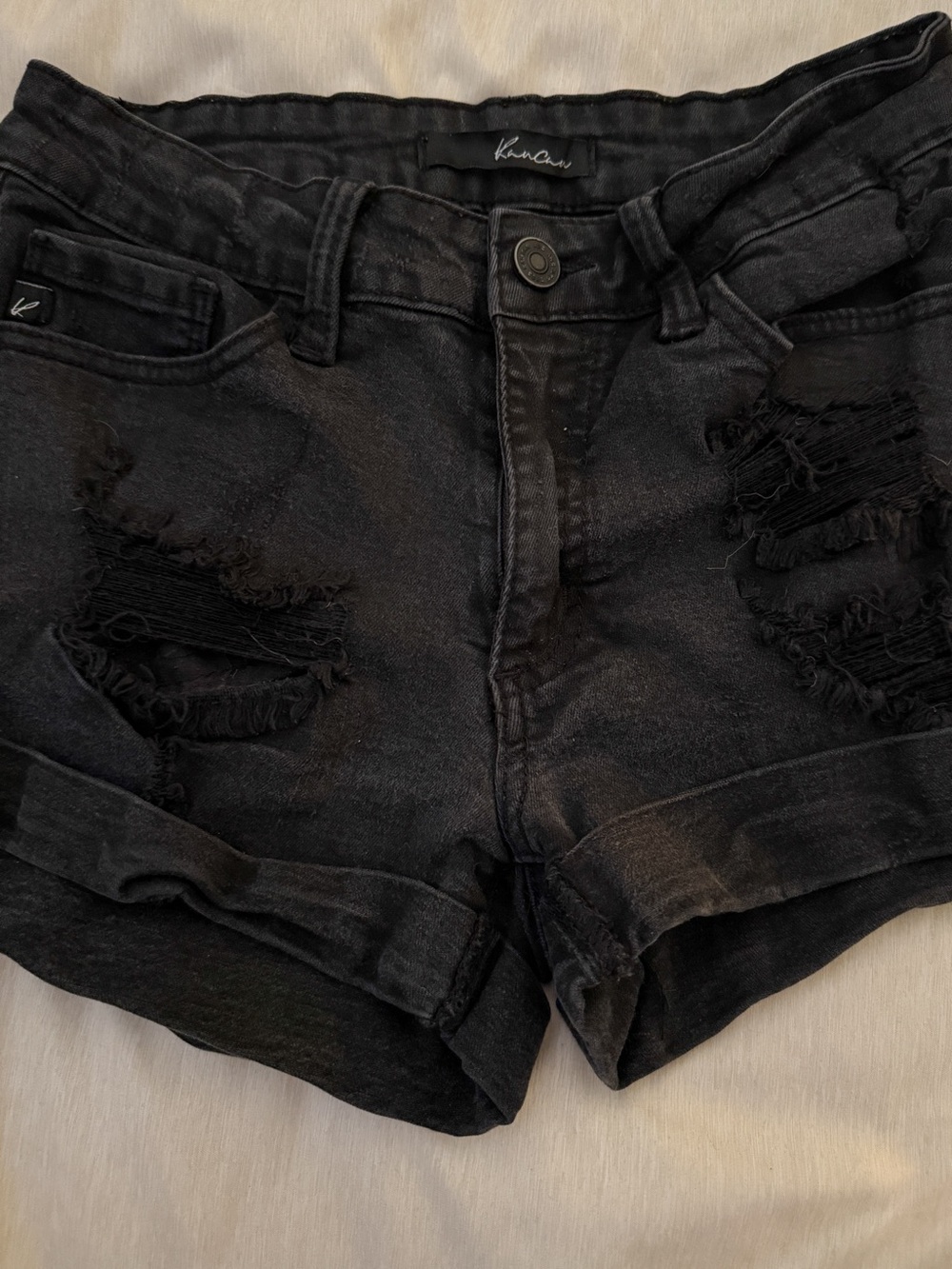 KanCan Distressed Black Denim Shorts
